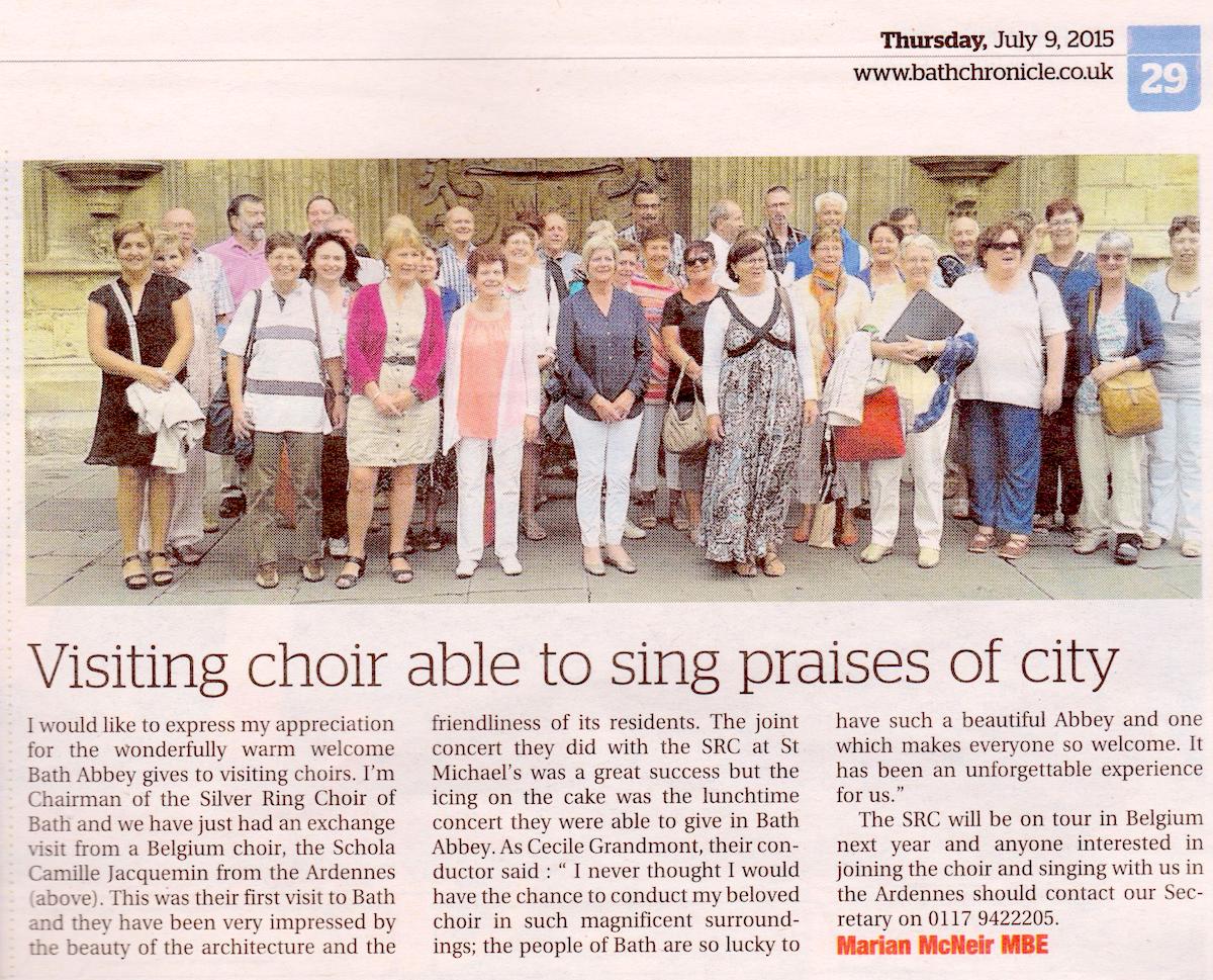 Schola Camille Jacquemin, coupure de presse du 9 juillet 2015 dans le Bath Chronicle