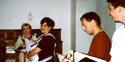La Schola Camille Jacquemin en enregistrement à Chevetogne en juin 2001