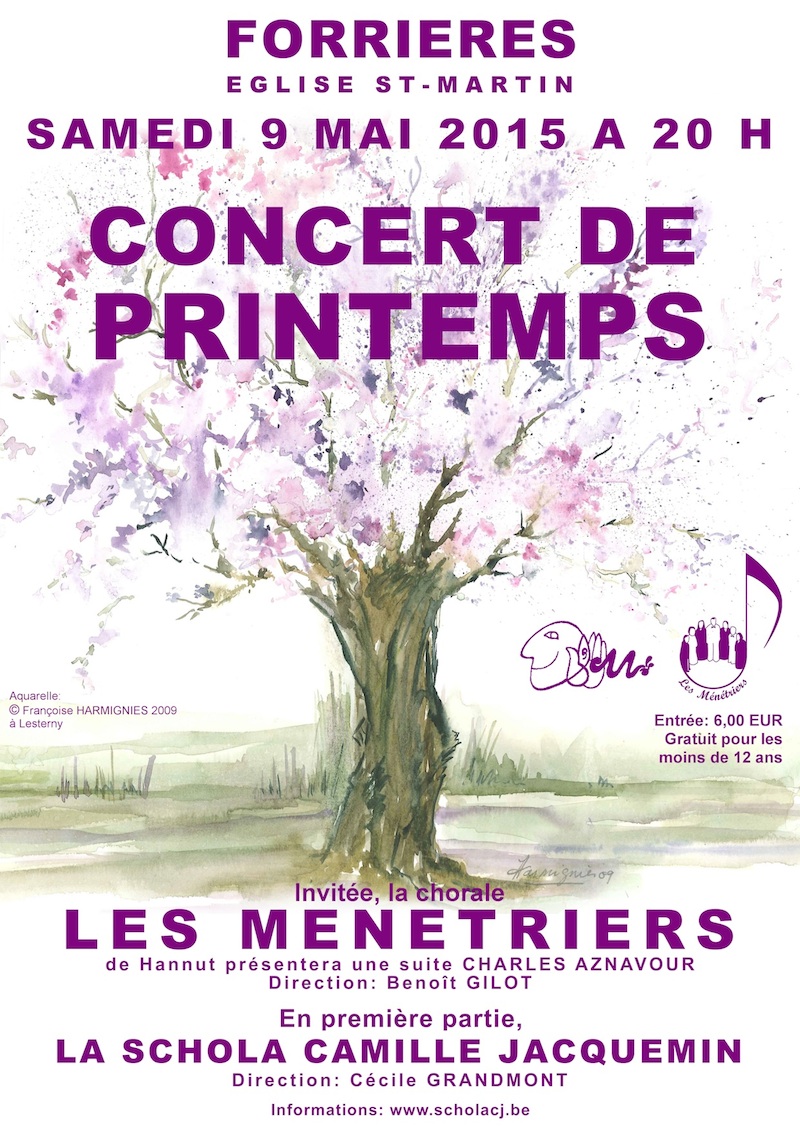 affiche du concert de printemps 2015 de la Schola Camille Jacquemein à Forrières