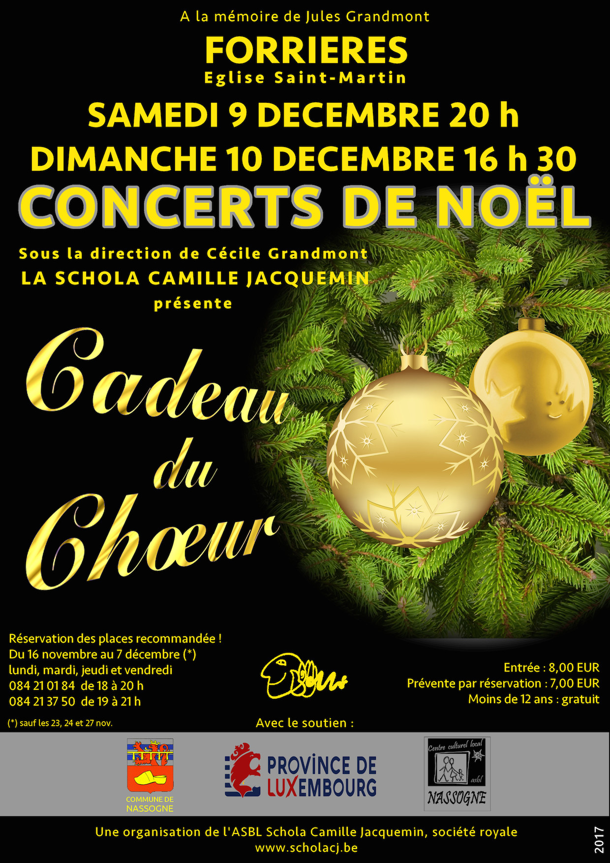 affiche du concert de Noël 2017 de la Schola Camille Jacquemin