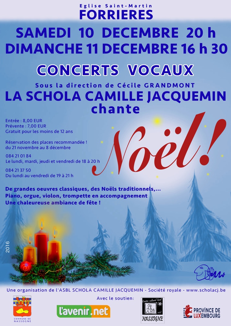 affiche du concert de Noël 2016 de la Schola Camille Jacquemin