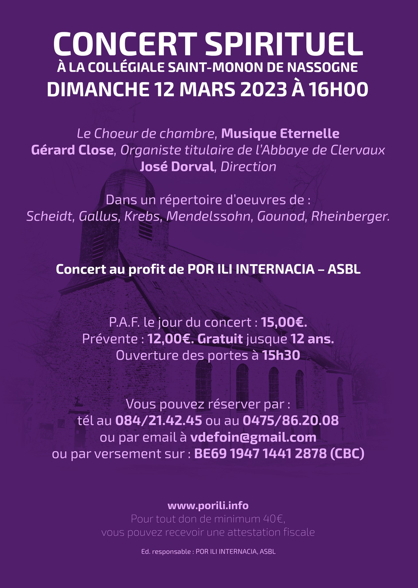 Concert spirituel, collégiale St-Monon à Bassogne, le 15 mars 2023